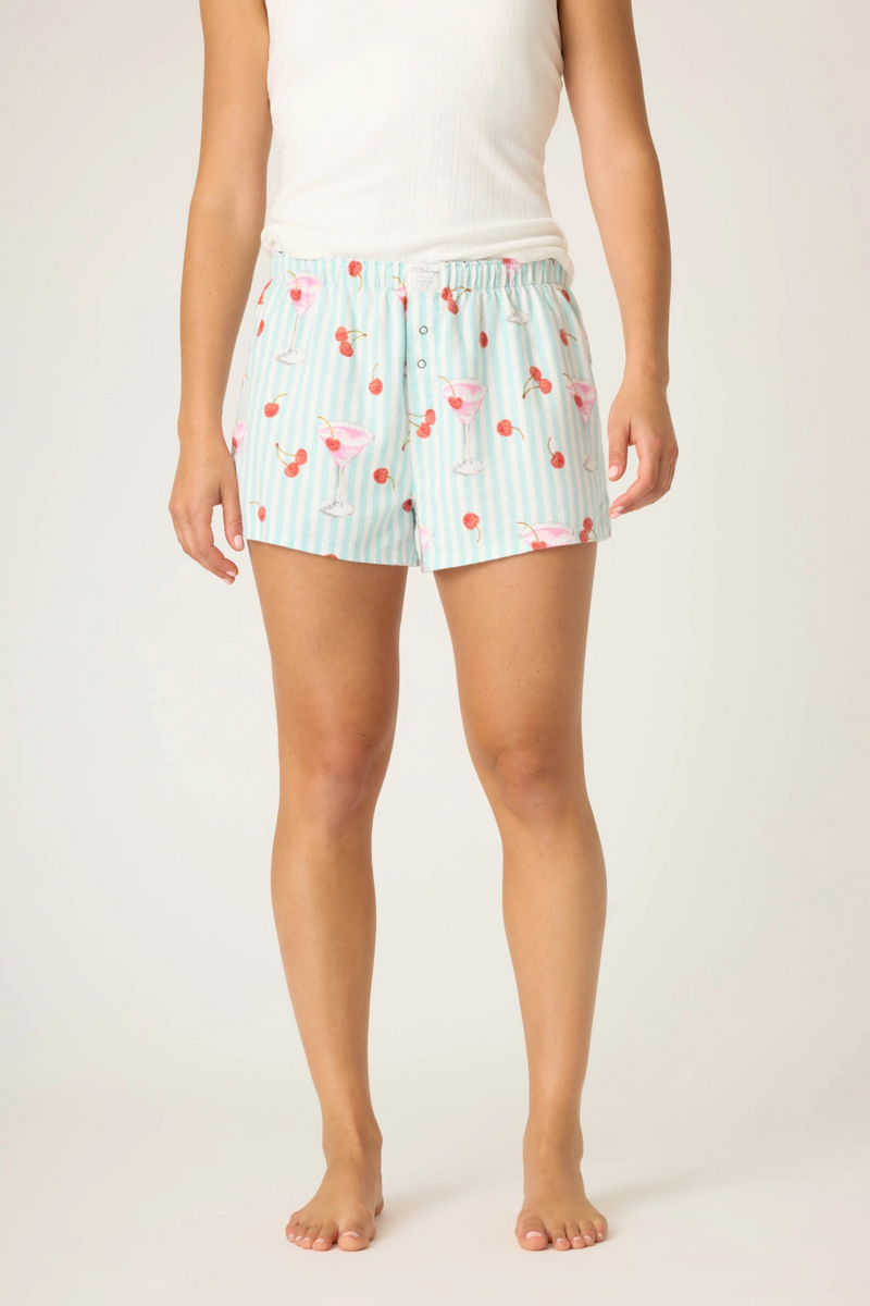 Antique White Ma Cherie Cherry Print Flannel Short Short