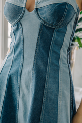 Dark Slate Gray Mackenzie Paneled Denim Dress Midi Dress