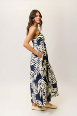 Antique White Shivon Dress in Navy/Ivory Paradise Foliage Maxi Dress