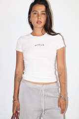 White Smoke Fish Embroidered Baby Tee Tee