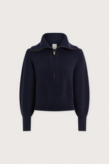 Black Maura Half Zip Rib Knit Sweater