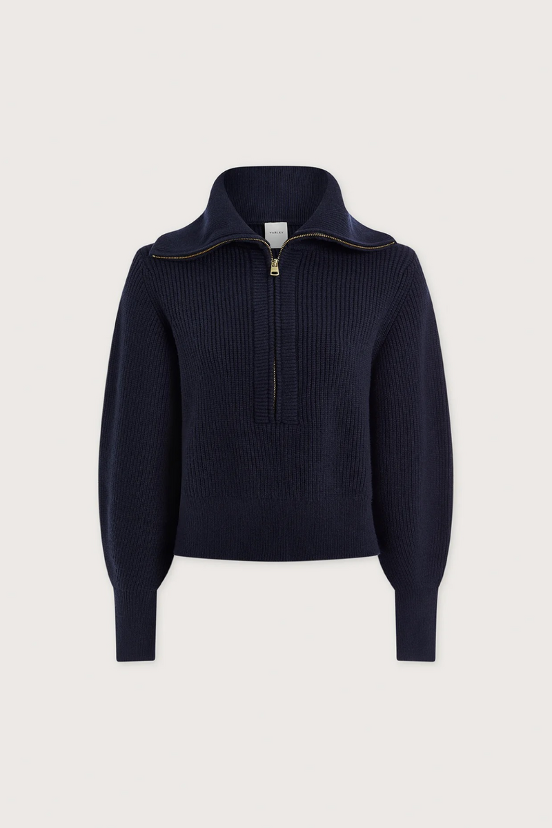 Black Maura Half Zip Rib Knit Sweater