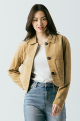 Light Gray Cinnamon Crunch Real Suede Cropped Blazer Jacket