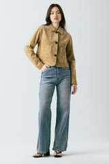 Light Gray Cinnamon Crunch Real Suede Cropped Blazer Jacket