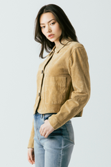 Light Gray Cinnamon Crunch Real Suede Cropped Blazer Jacket
