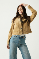 Dark Slate Gray Cinnamon Crunch Real Suede Cropped Blazer Jacket