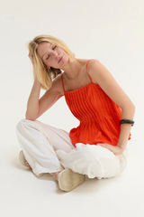 Lavender Claudia Pleated Sleeveless Linen Blend Top Top