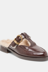 White Smoke Harlah Plush Flats | Chocolate Leather Shoe