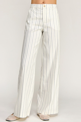 Antique White Tallulah Wide Leg Pant in Savoy Navy Stripe Pant