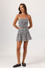 Lavender Isa Gingham Skirt in Floral Embroidery Mini Skirt