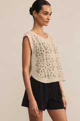 Gray Baroque Crochet Sweater Top Sweater Vest