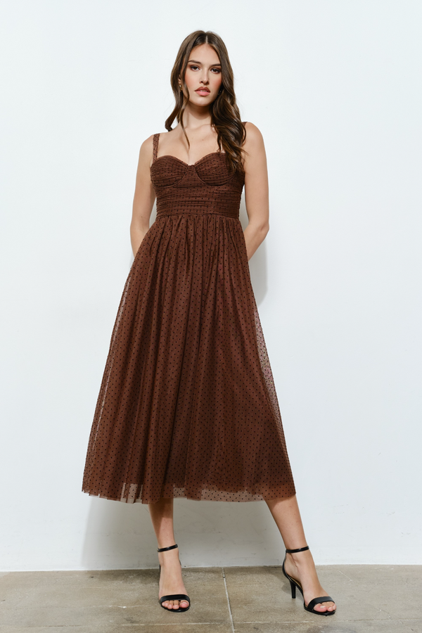 Dark Slate Gray Dotted In Love Tulle Bustier Midi Dress Midi Dress