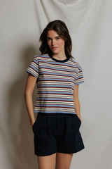 Gray Dawn Cotton Jersey Ringer Stripe Tee T Shirt