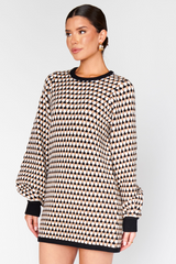 Antique White Marion Sweater Dress in Black Geo Knit Mini Dress