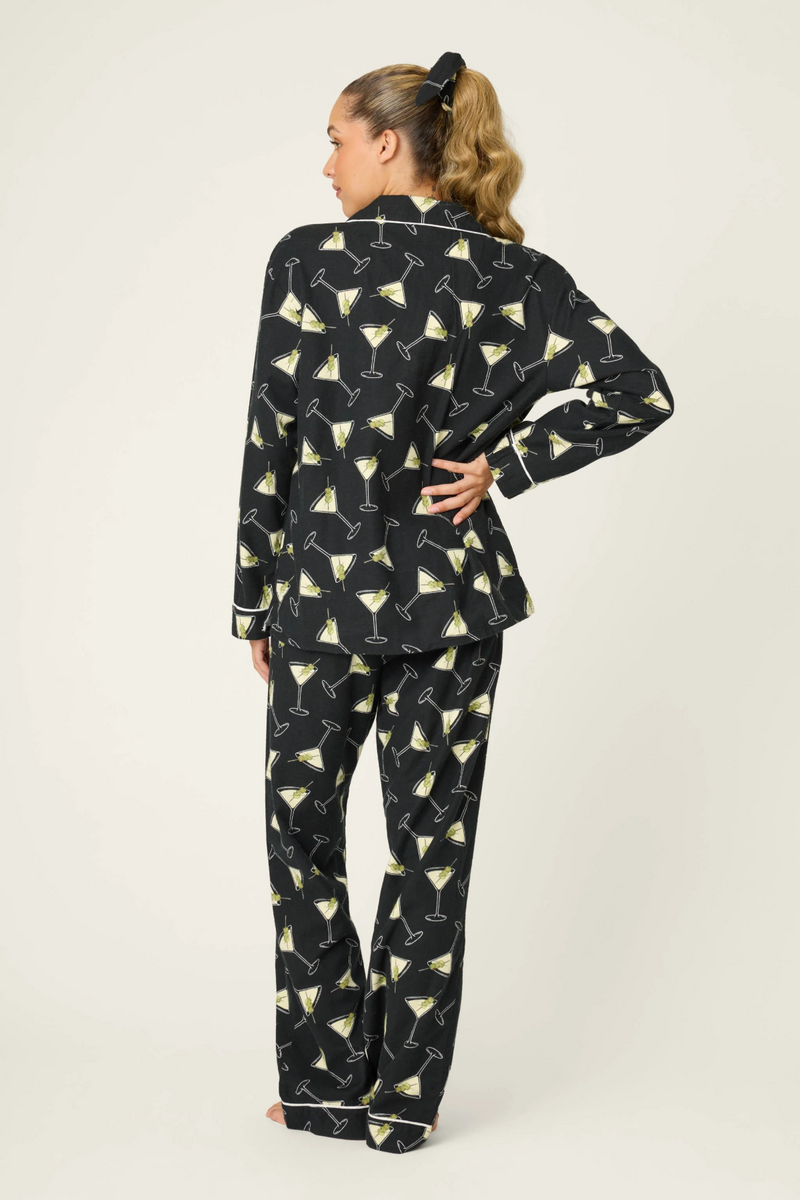 Dark Slate Gray Merrier With A Martini 3-Piece Flannel PJ Set Pajamas