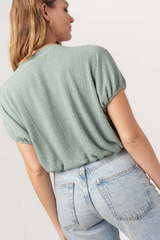 Light Gray Cerise V-Neck Bubble Rib Tee Top