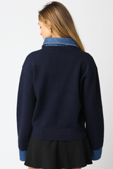 Black Mathis Denim Knit Top Top