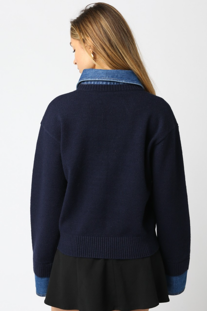 Black Mathis Denim Knit Top Top