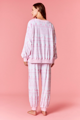 Light Pink Cozy Stripe Christmas Print Joggers Pant