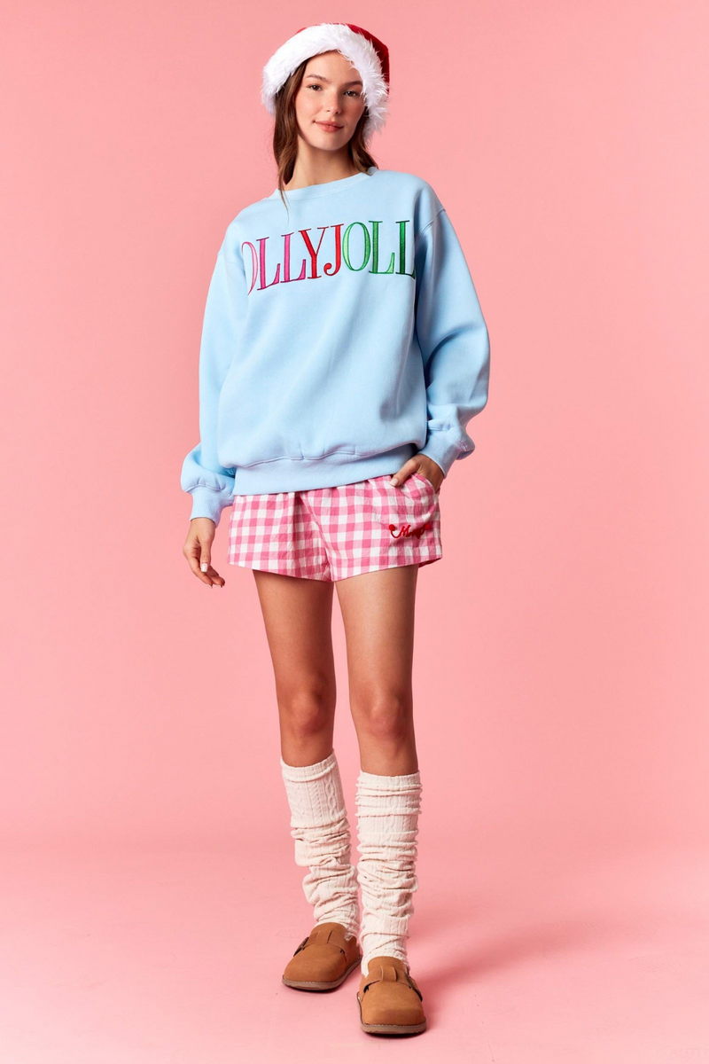 Light Pink Holly Jolly Embroidered Fleece Sweatshirt Sweatshirt
