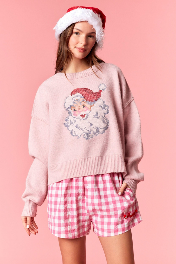 Light Pink Santa Cross Stitch Sweater Sweater