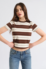Lavender Zuma Crew Neck Tee in Chocolate Stripe T Shirt