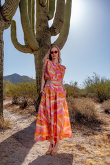 Light Steel Blue Porto Maxi Skirt in Pink Reverie Print Maxi Skirt