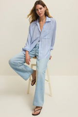 Light Gray The Perfect Linen Stripe Top Shirts & Tops