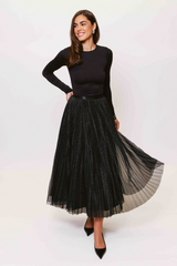 Black Roma Sparkle Skirt Midi Skirt
