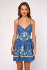 Lavender Nicks Mini Dress in Wythe Embroidered Denim Mini Dress