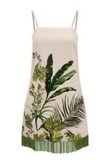 White Smoke Parker Mini Dress in Neutral Botanical Mini Dress