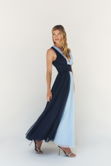 Light Gray Valetta Gown in Blue Colorblock Formal Dress