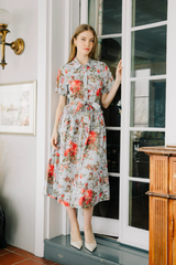 Light Gray Drew Midi Dress in Battersea Floral Print Midi Dress