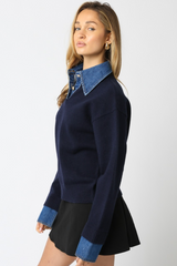 Beige Mathis Denim Knit Top Top