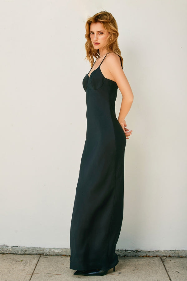 Midnight Sonnet Satin Maxi Dress