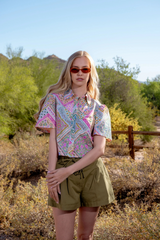 Pale Turquoise Jamie Top in Rosabelle Patchwork Print Top