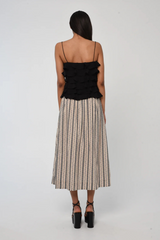 Light Gray Karina Skirt in Clara Stripe Print Midi Skirt