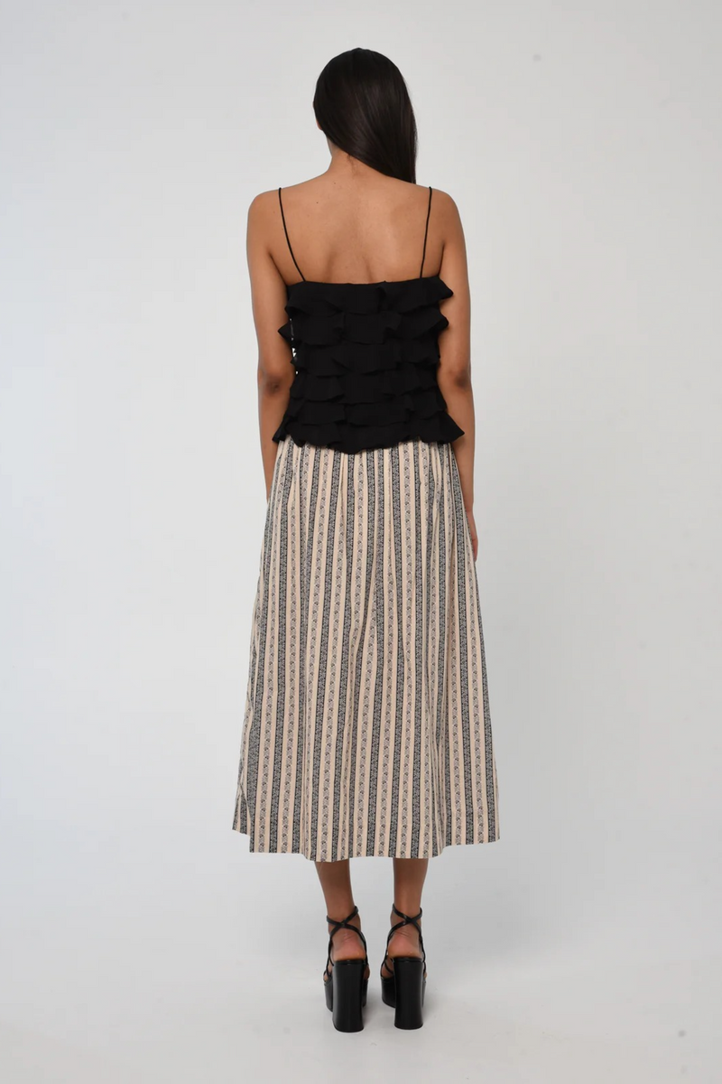 Light Gray Karina Skirt in Clara Stripe Print Midi Skirt