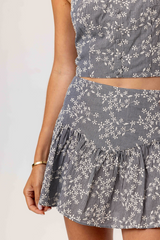 Light Slate Gray Mae Top in Floral Embroidery Top