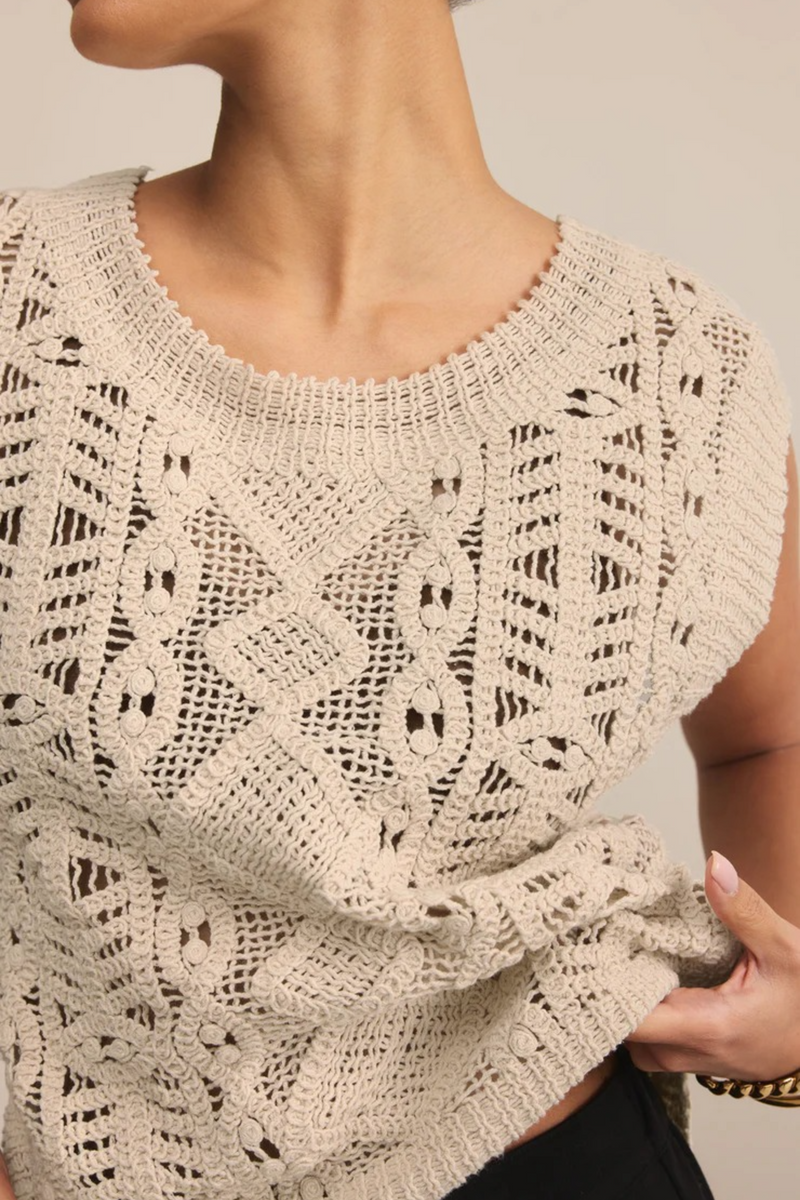 Tan Baroque Crochet Sweater Top Sweater Vest