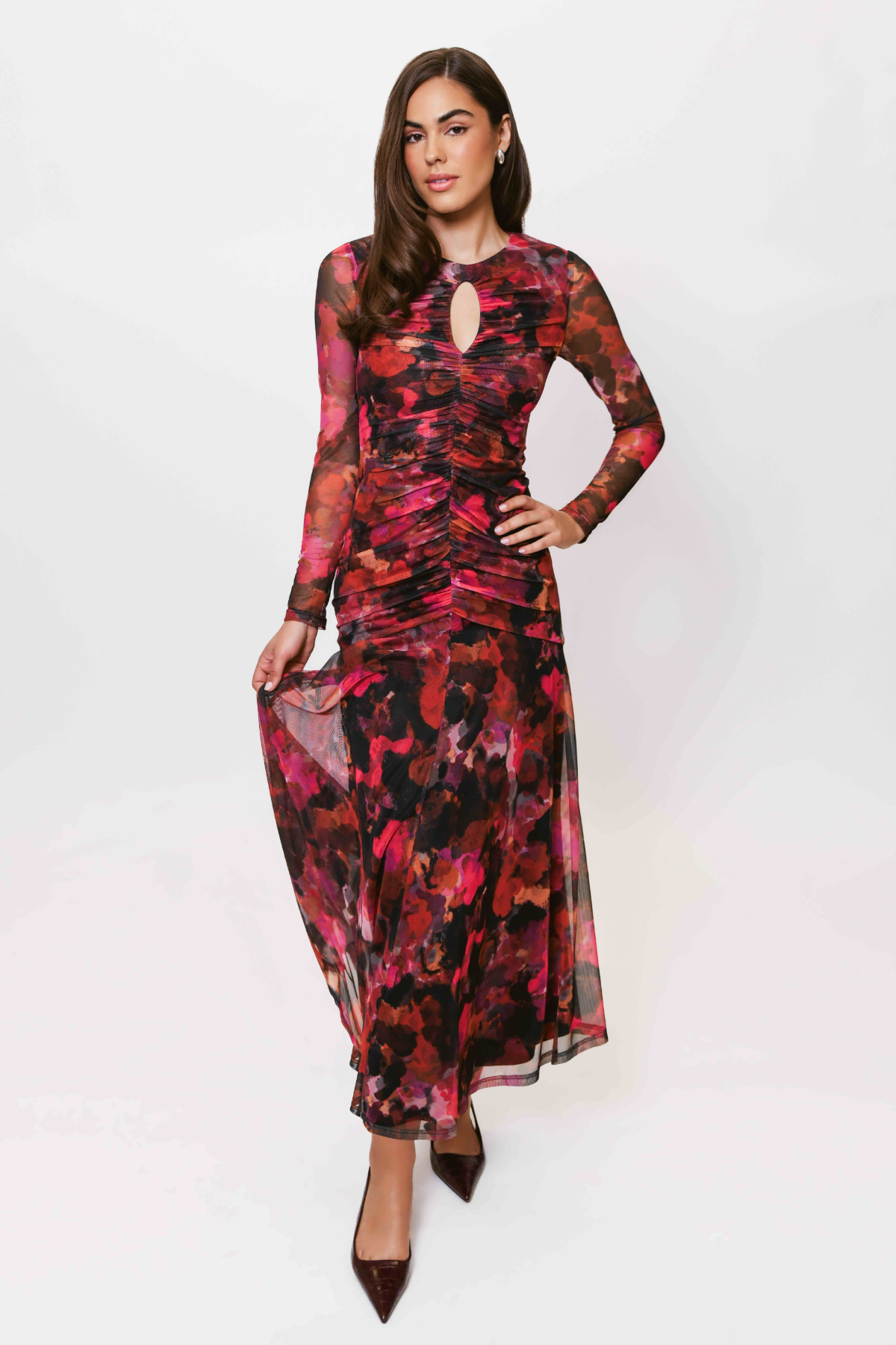 Ramy Ruched Maxi Dress in Pink Multi Abstract Paint – Two Cumberland
