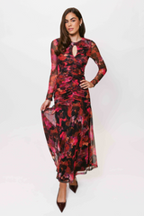 Lavender Ramy Ruched Maxi Dress in Pink Multi Abstract Paint Maxi Dress