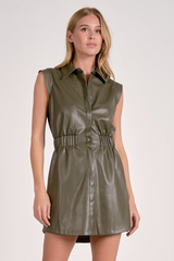 Dark Olive Green Melrose Faux Leather Mini Dress Mini Dress