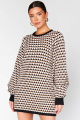 Light Gray Marion Sweater Dress in Black Geo Knit Mini Dress