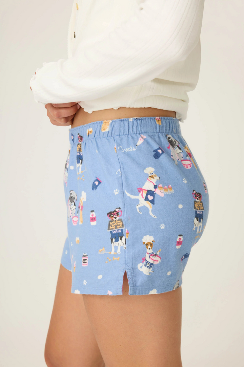 Light Gray Baked Woof Love Dog Print Flannel Shorts Short