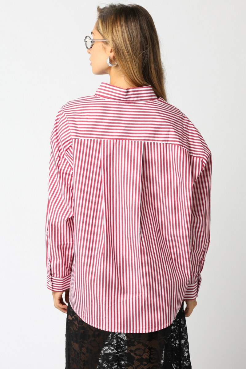 Misty Rose Cherry Striped Shirt Shirt