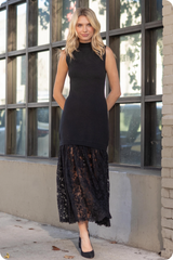 Slate Gray Lovell Lace Contrast Midi Dress Midi Dress