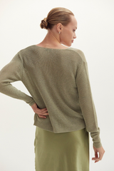 Dark Olive Green Jocelene Shimmer Sweater Top Sweater