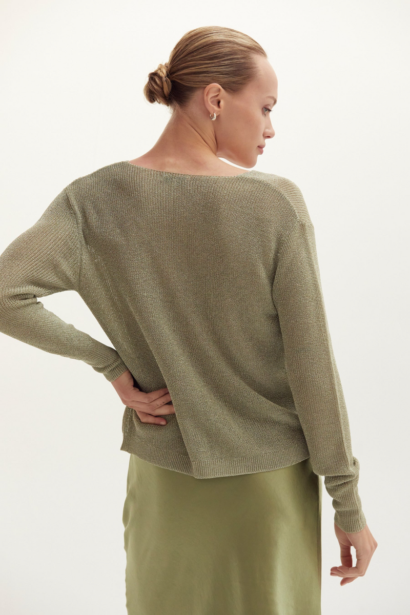 Dark Olive Green Jocelene Shimmer Sweater Top Sweater