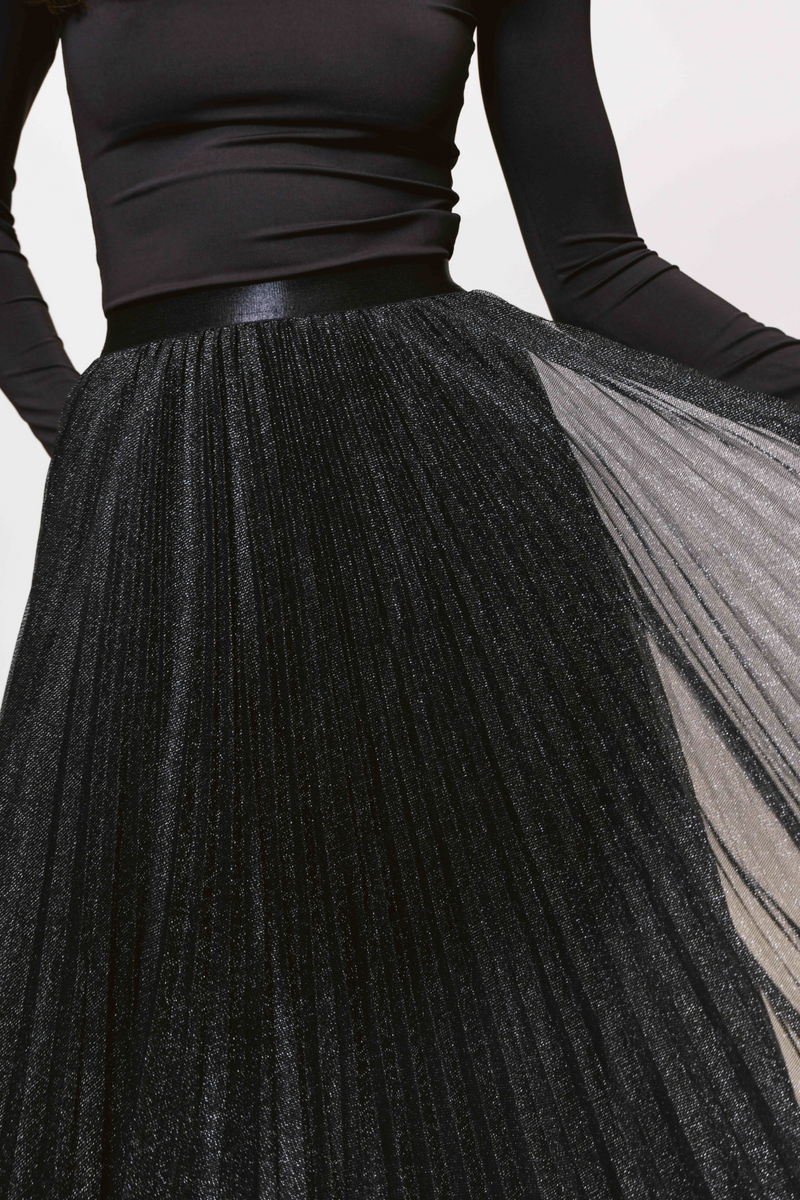 Black Roma Sparkle Skirt Midi Skirt